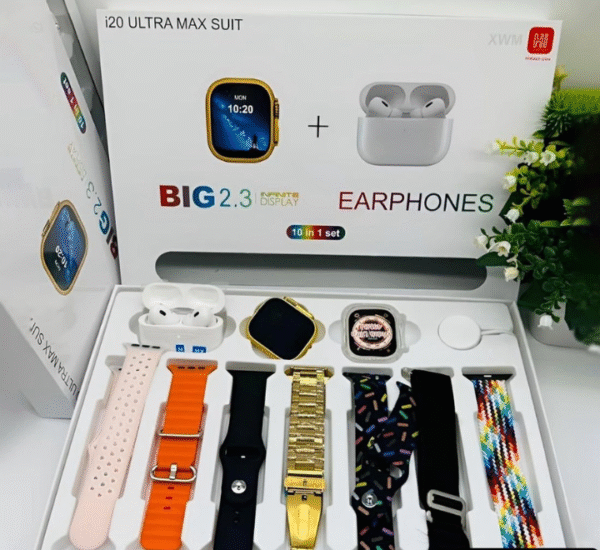 Eco Bazaar i20 Ultra Max Suit – 2.3" Smartwatch & Wireless Earphones 10-in-1 Set